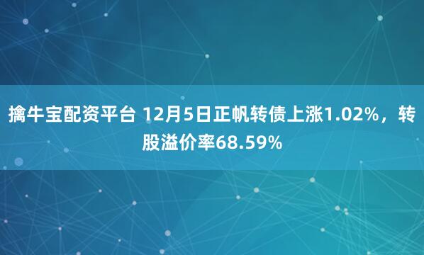 擒牛宝配资平台 12月5日正帆转债上涨1.02%,转股溢价率68.59%